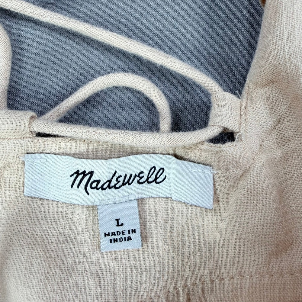 Madewell Floral Embroidered Top Womens L Cream Yellow Puff Sleeve Lace Up Back - Picture 3 of 6